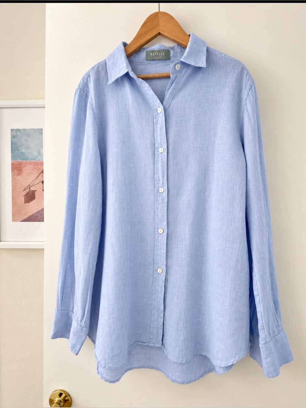 Ravella 100% Italian Linen Button Down Shirt Powder Blue L Made in Italy